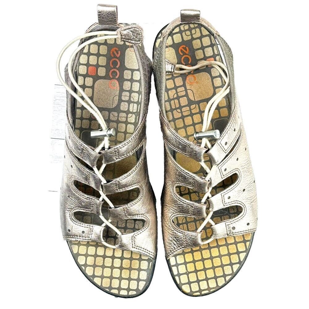Ecco Jab Toggle Open Toe Sandals EU 41 US 10/10.5 Pewter Perforated Metallic - Picture 6 of 13